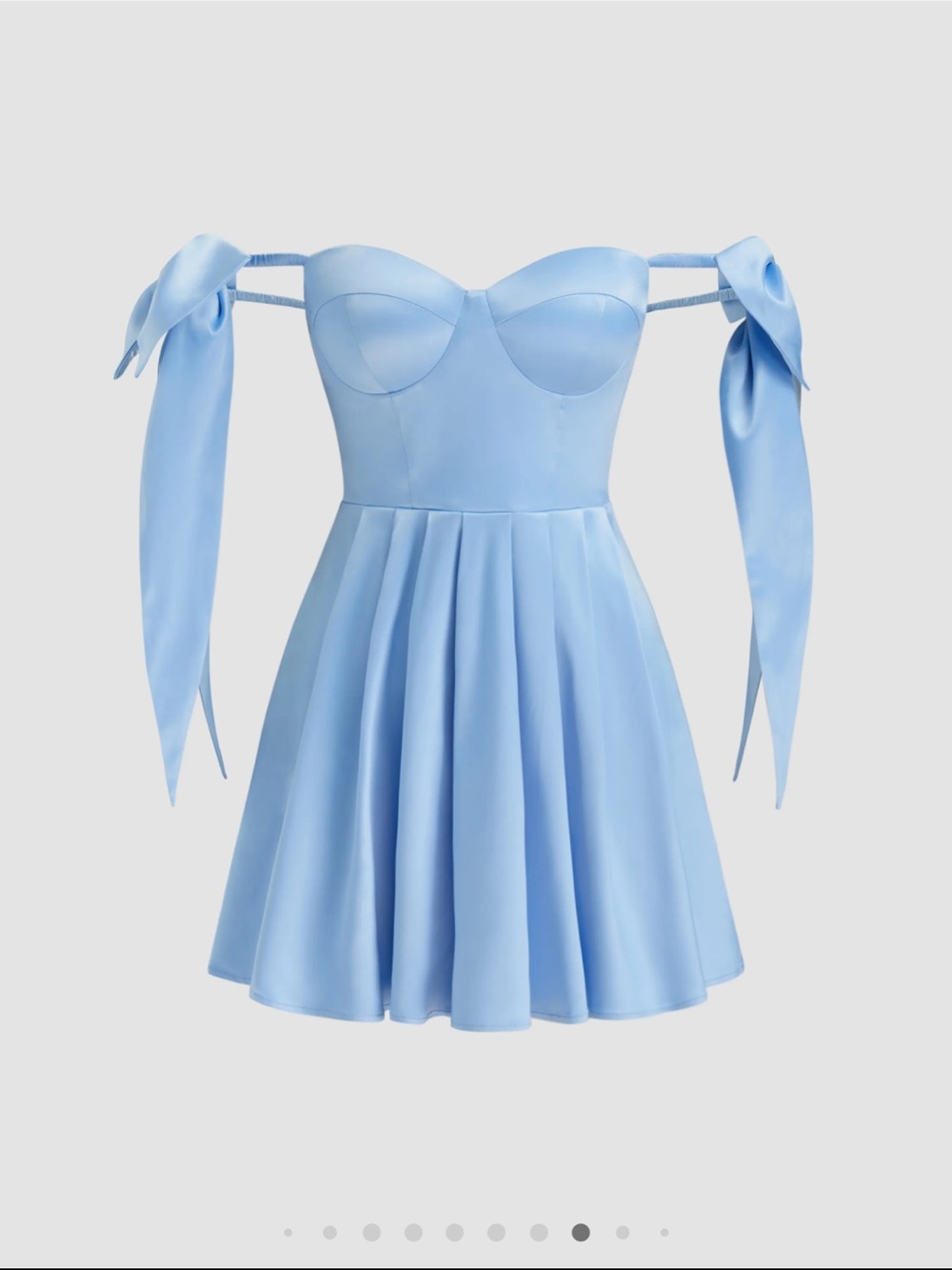 Cider Light Blue Off-Shoulder Mini Dress with Ribbon Ties